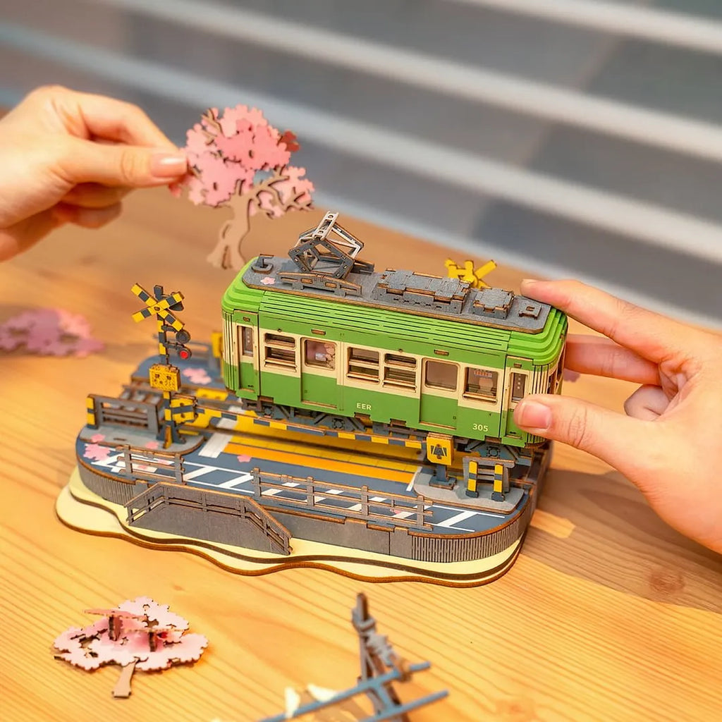 Sakura Journey Tram – 3D Wooden Puzzle Kit