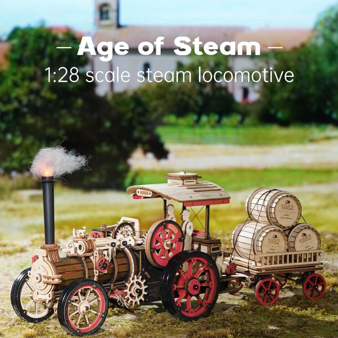 Steam Engine Car – Wooden Mechanical Model Kit