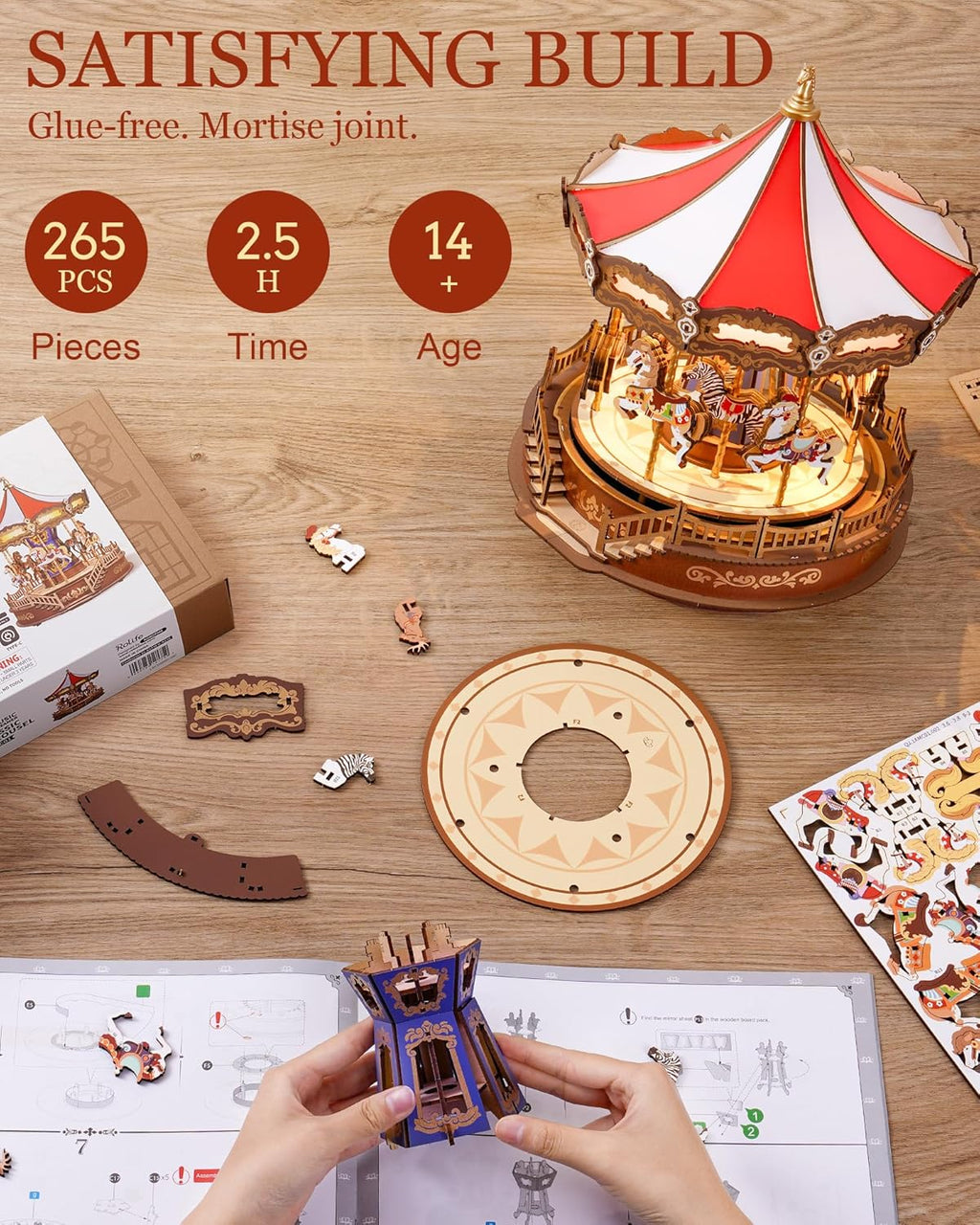Classic Carousel Music Box – Wooden Model Kit