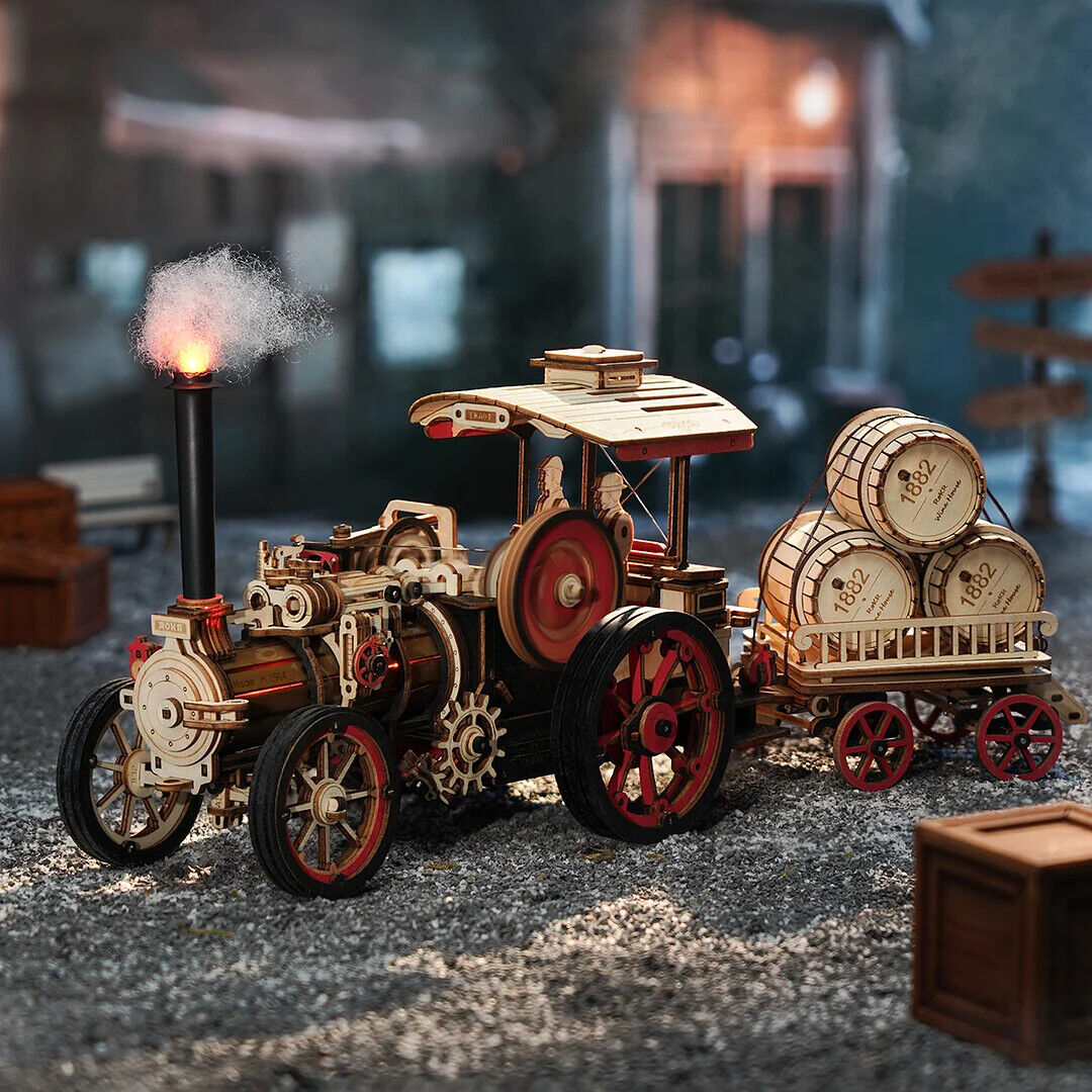 Steam Engine Car – Wooden Mechanical Model Kit