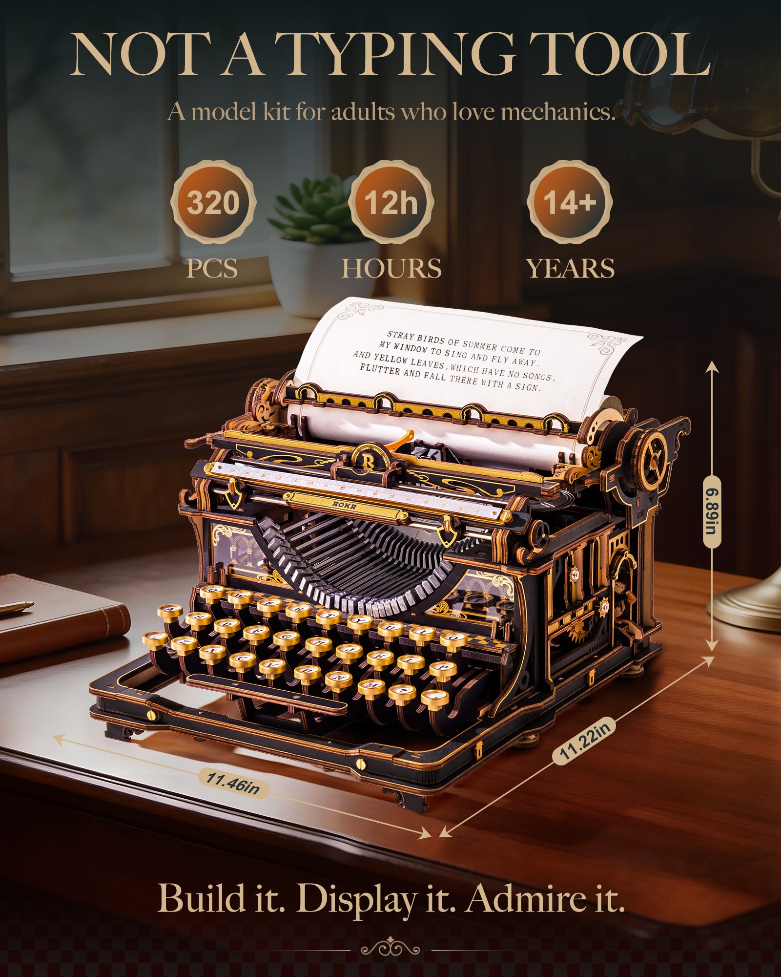 Vintage Typewriter Pro – Mechanical Wooden Model Kit