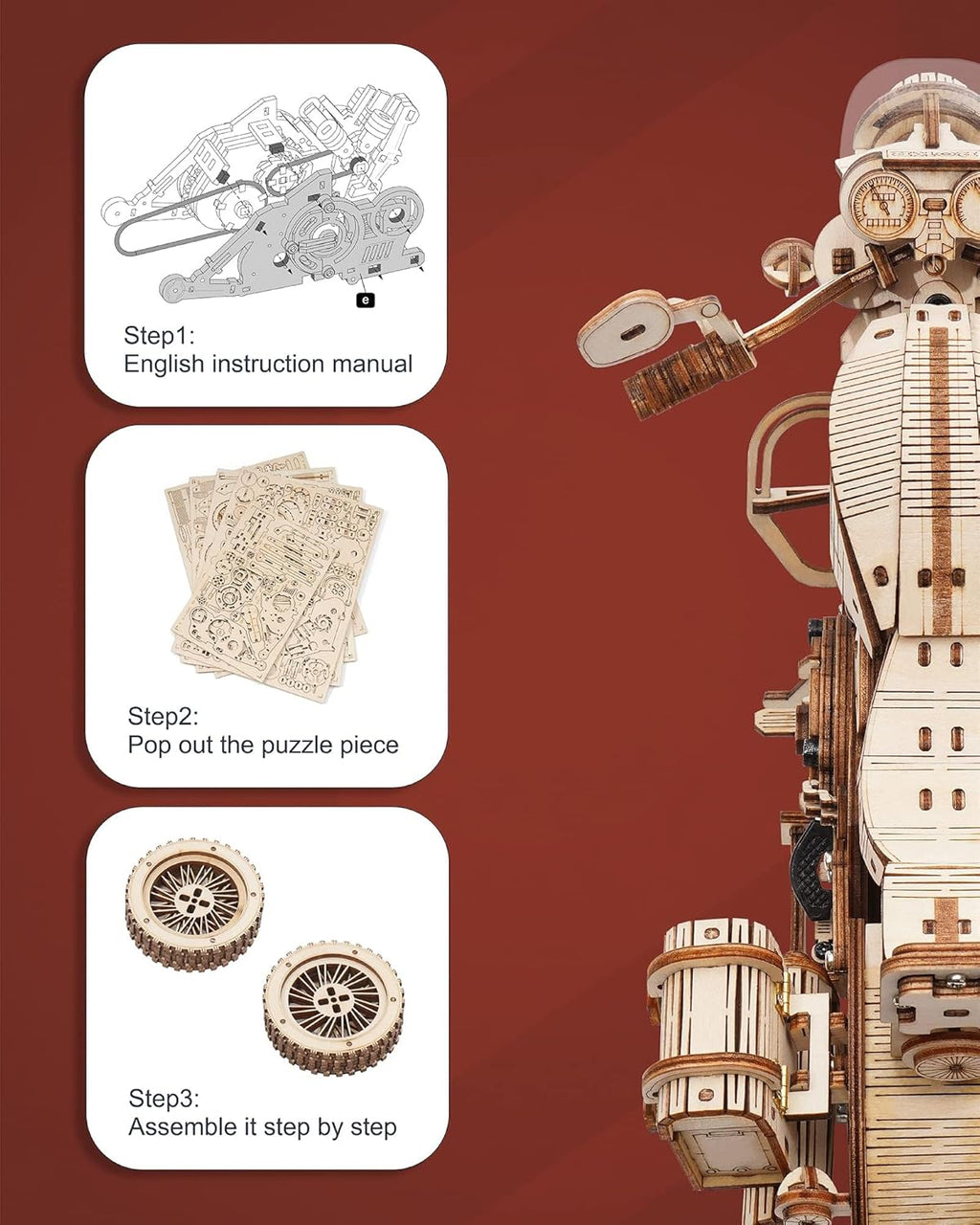 Vintage Cruiser Motorcycle – 3D Wooden Mechanical Model Kit