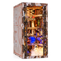 Minicity Aerospace Foundry DIY Book Nook Kit featuring a futuristic space workshop, miniature astronaut and illuminated blue portal