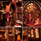 Minicity Alice's Evidence miniature details featuring Alice on trial, the Red Queen and King, White Rabbit, Jury and card soldiers