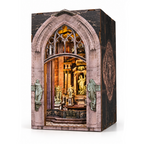 Minicity Duomo di Milano DIY Book Nook Kit featuring an illuminated miniature Gothic cathedral with an ornate pointed arch, classical statues and intricate interior details