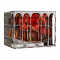 Minicity Ember Castle DIY book nook kit featuring a detailed Gothic fantasy castle with red illuminated interiors and intricate architectural arches