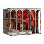 Minicity Ember Castle DIY book nook kit featuring a detailed Gothic fantasy castle with red illuminated interiors and intricate architectural arches