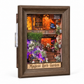 Minicity Magical Herb Garden 3D wooden puzzle kit with a detailed botanical garden scene, miniature plants, mushrooms and warm LED lighting