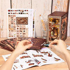 Building the Minicity Painter's Day at Dusk DIY book nook with wooden components, printed panels, miniature furniture and assembly instructions