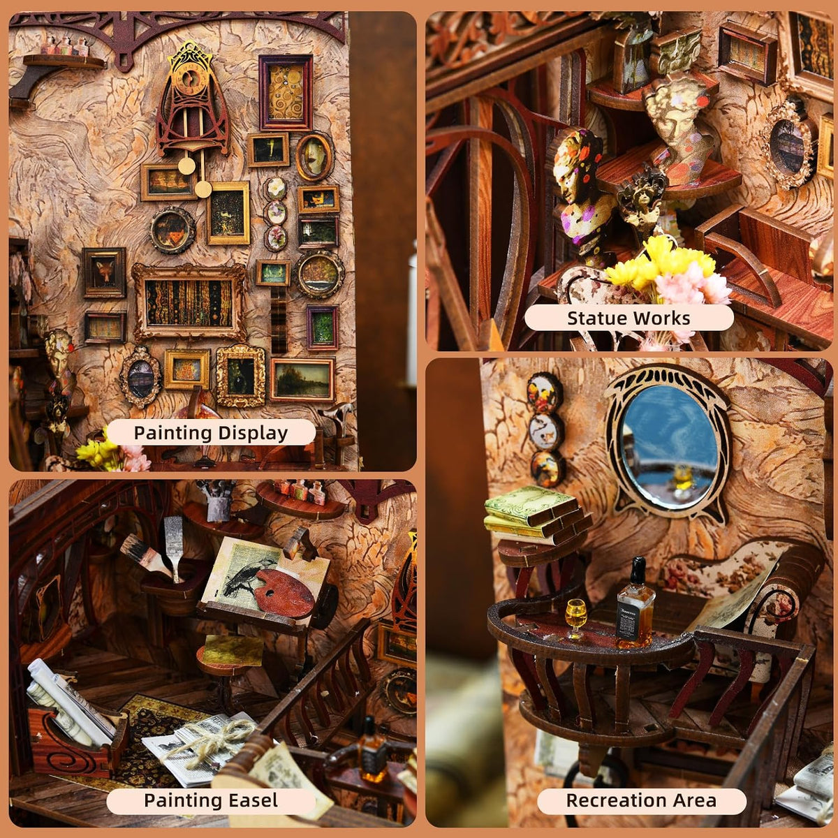 Minicity Painter's Day at Dusk miniature studio with painting display, sculpture, artist's easel, recreation area and decorative mirror