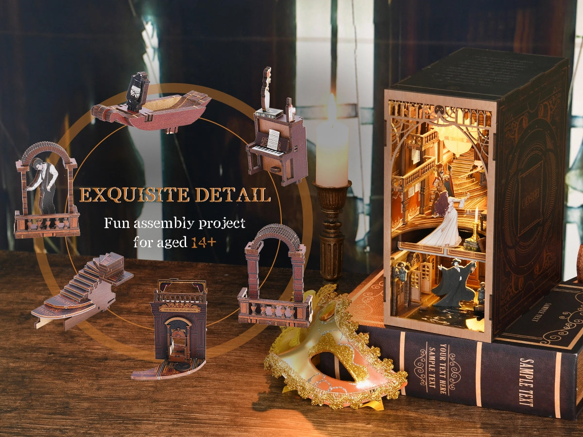 Minicity The Phantom of the Opera DIY Book Nook Kit with separate miniature staircases, balconies, arches and decorative wooden theatre components