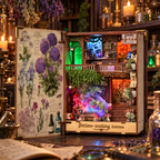Minicity Potion Making Edition magical apothecary book nook displayed with potion bottles, plants, candles and warm fantasy lighting