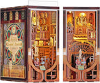 Minicity Roaring Twenties Speakeasy miniature book nook showing its detailed tavern interior, wooden balconies, wine barrels, decorative bottles and ornate front panel