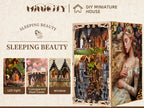 Minicity Sleeping Beauty DIY book nook featuring LED lighting, transparent dust cover and detailed Gothic castle windows