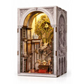 Minicity St. Charles Church DIY Book Nook Kit featuring an illuminated miniature church interior with a golden sunburst, classical sculptures and ornate architecture
