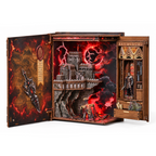 Minicity The Sword of Fire DIY book nook kit with fallen fire sword, ruined castle, red lightning, dark fantasy landscape and medieval warrior