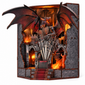 Minicity Throne of Blades DIY book nook kit with dark fantasy castle, dragon, sword throne, stone walls and dramatic LED lighting