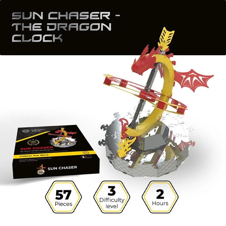 Metal Time Sun Chaser Dragon Style Desk Clock - DIY Metal Model Kit