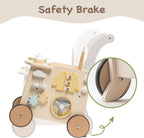 ROBUD Wooden Baby Push Walker with safety brake system and stable wheels for controlled movement