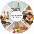 ROBUD Dream Wooden Play Kitchen accessories with pretend bottles, cookware, wooden utensils, turning clock and sink