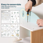 ROBUD Dream Wooden Play Kitchen assembly with illustrated instructions and screwdriver for building the WCF14 pretend kitchen