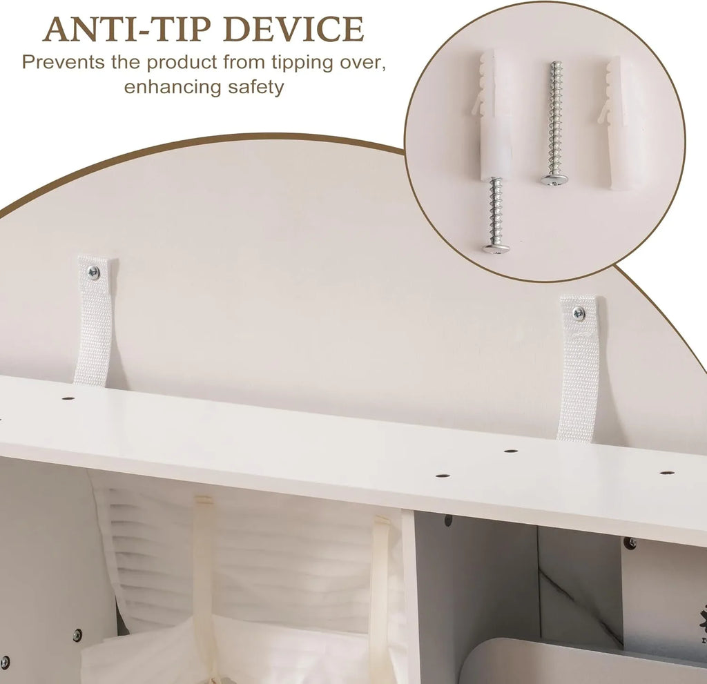 ROBUD kids play kitchen with anti-tip device for securing the wooden kitchen safely in place