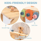 ROBUD Wooden Kids Workbench with smooth edges, soft colours and lightweight durable wooden utensils for pretend play