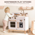ROBUD Montessori Wooden Play Kitchen used by a toddler for imaginative cooking and everyday pretend play