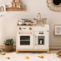 ROBUD Montessori Wooden Play Kitchen with wooden stovetop, oven, sink, rotating faucet and ice dispenser