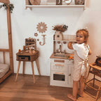 ROBUD WCF09 Olivia Caramel Wooden Kids Play Kitchen Set with pretend cooking accessories, farmhouse sink, stove, oven and storage