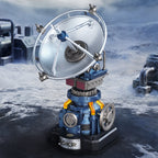 ROKR Air Radar miniature mechanical model displayed in a futuristic industrial setting with a large silver dish antenna and glowing orange details