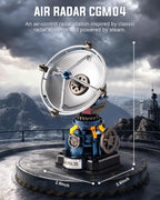 ROKR Air Radar CGM04 mechanical model showing its 13 cm height and 6.8 x 6.8 cm base dimensions against a futuristic industrial background