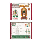 ROKR Angel's Christmas Pyramid AMB01 DIY mechanical music box packaging showing the Gothic Christmas model, rotating fan mechanism and kit information