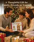 ROKR Angel's Christmas Pyramid DIY mechanical model kit presented as a Christmas gift for family and friends beside a decorated Christmas tree