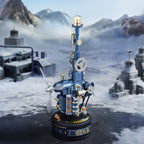 ROKR Beacon Tower miniature mechanical model displayed against a futuristic industrial landscape with a glowing signal lamp and rotating propeller
