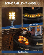 ROKR Beacon Tower sound and light model showing the illuminated top signal lamp, glowing base grille and transparent orange light column