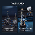 ROKR Beacon Tower showing track mode with a powered base and wireless mode with Type-C power for flexible Industrial City model displays
