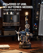 ROKR Beacon Tower USB-powered mechanical model with Type-C charging port, illuminated signal lights and rotating propellers; USB cable not included