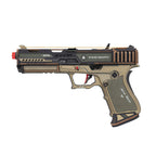 ROKR Legato C18 DIY mechanical model kit featuring a detailed layered wooden pistol-shaped toy model in black, bronze and olive green