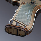 ROKR Legato C18 wooden mechanical model close-up showing its textured Battle Master grip, layered wood edges and decorative detailing