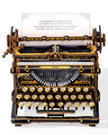 ROKR Mechanical Typewriter DIY model with 29.1 x 28.5 x 17.5 cm finished dimensions and detailed wooden construction