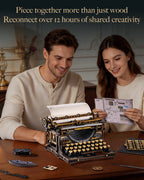 Building the ROKR Mechanical Typewriter DIY model together with assembly instructions, wooden parts and mechanical components