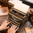 ROKR Mechanical Typewriter being used for typing with working keys, paper roller and functional mechanical carriage