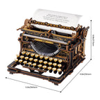 ROKR Mechanical Typewriter wooden mechanical model with vintage black and gold finish, working carriage and detailed typewriter mechanism