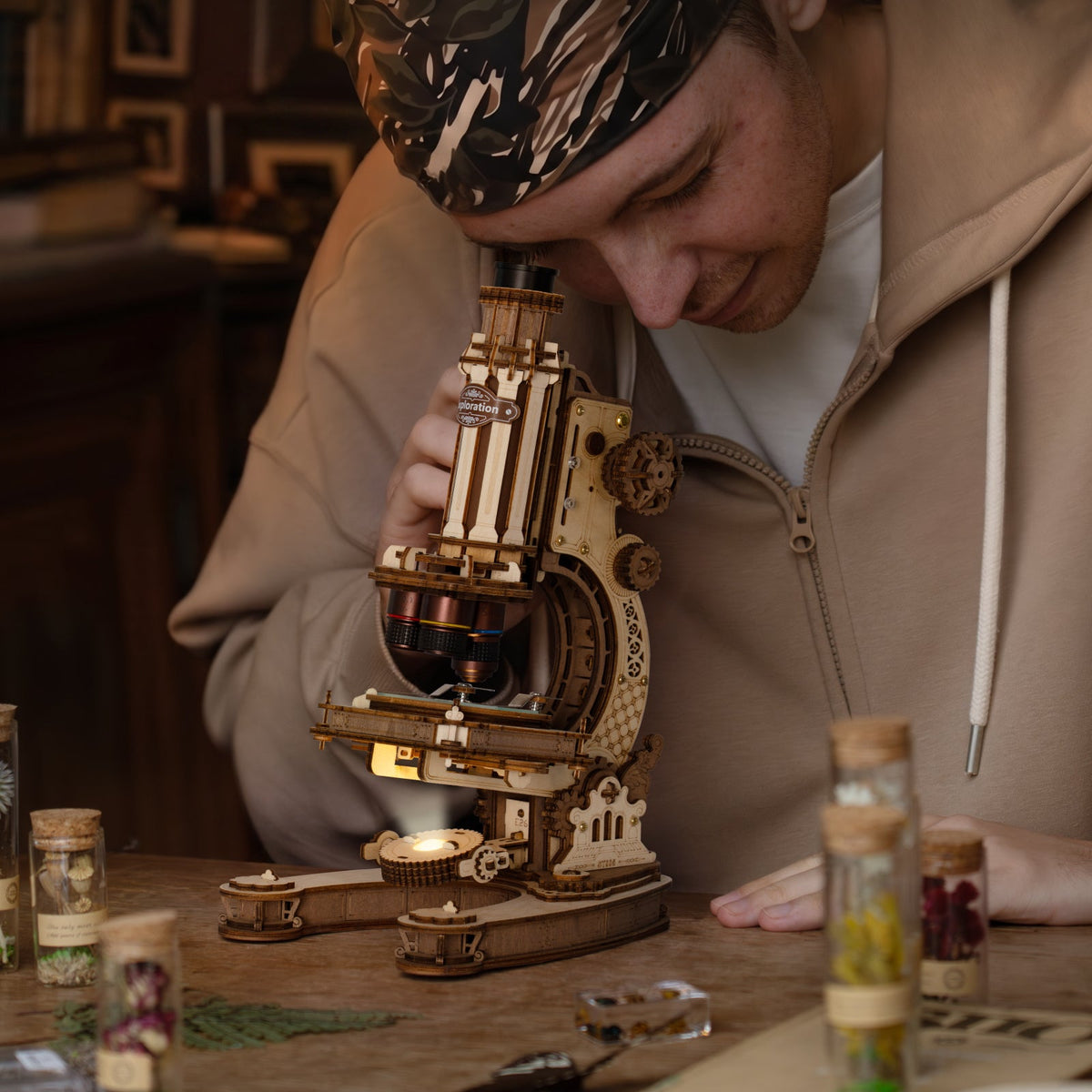 Rokr Microscope DIY wooden model used for hands-on scientific observation