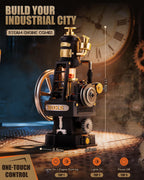 ROKR Thermo Engine mechanical model showing its 11.8 cm height, 5.5 x 5.3 cm base dimensions and one-touch lighting and motor controls