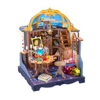 Rolife Astral Dome DS058 DIY miniature house kit featuring a celestial study with a blue observatory dome, telescope, crystal ball, tarot cards and miniature bookshelves