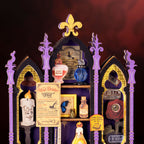 Rolife Curio Corner close-up featuring a blue crystal ball, purple gemstones, Atlas of the Void book, potion bottles and an ornate purple clock counter