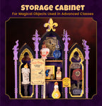 Rolife Curio Corner close-up showing miniature potion bottles, a crystal ball, magical books, scrolls and decorative gothic shelving