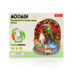 Rolife Moomin Moomintroll's Forest Camp DA010 DIY miniature house kit packaging showing the finished riverside camping scene and Moomintroll character